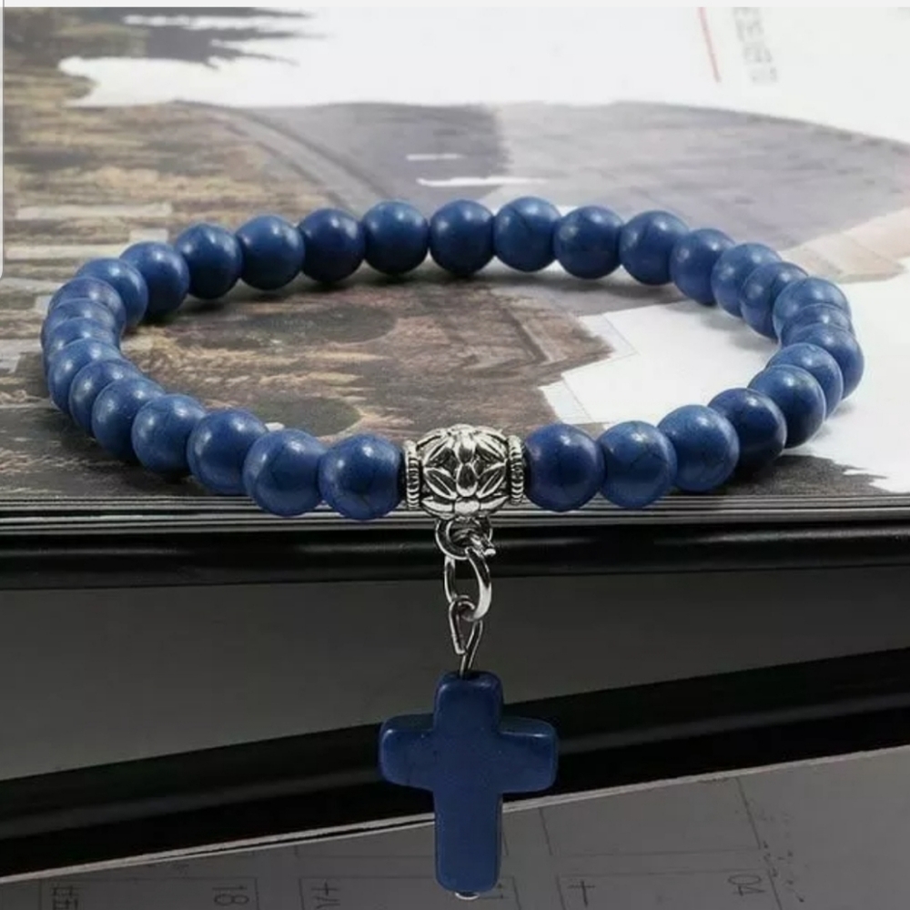 Vintage Cross Stone Beads Bracelet Charm